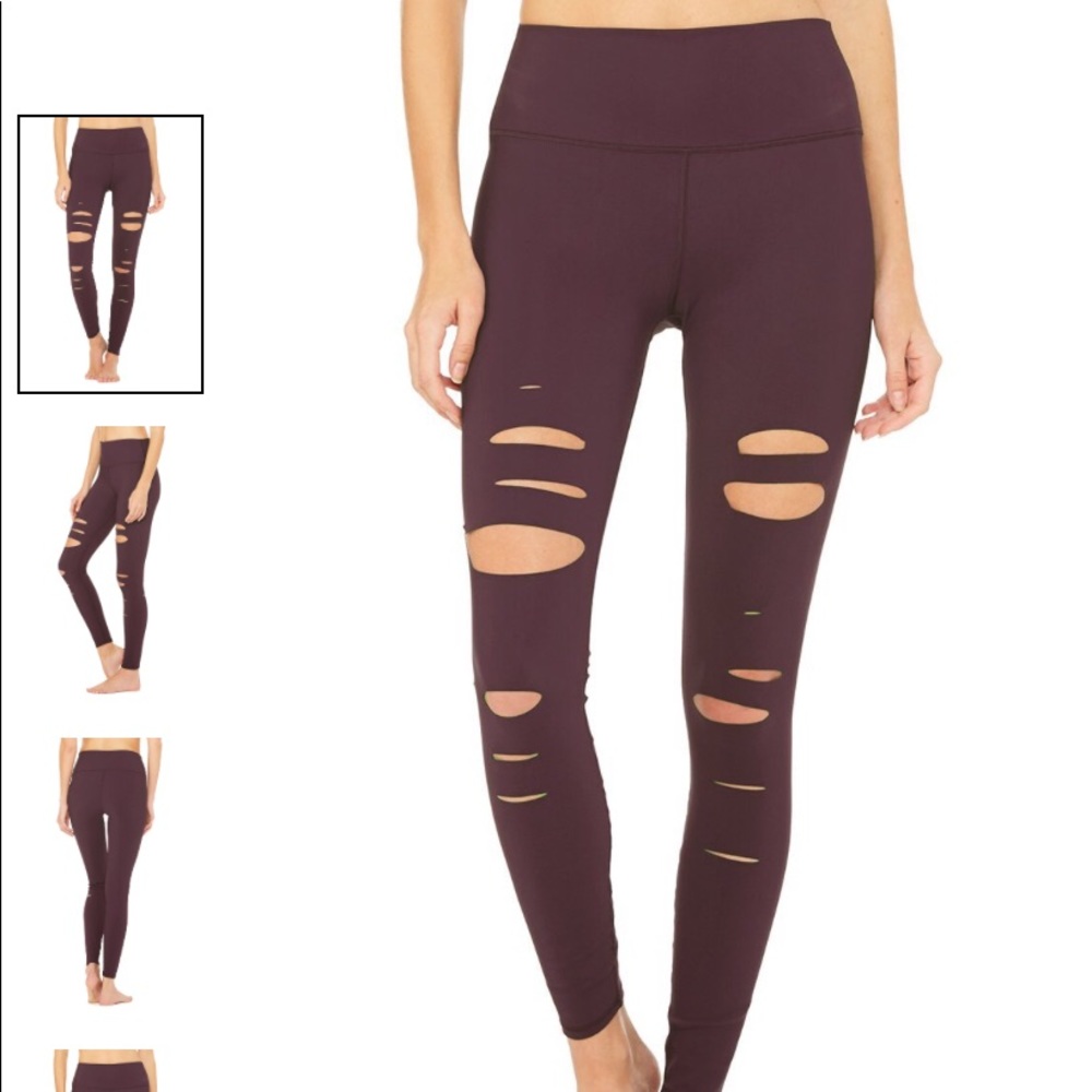 Purple distressed leggings